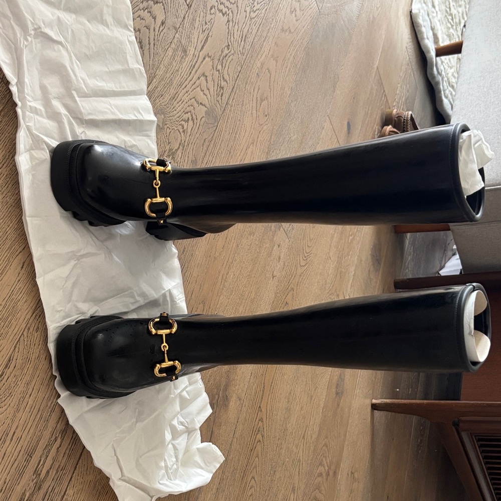 Gucci Horsebit Elegant Black Rain Boots